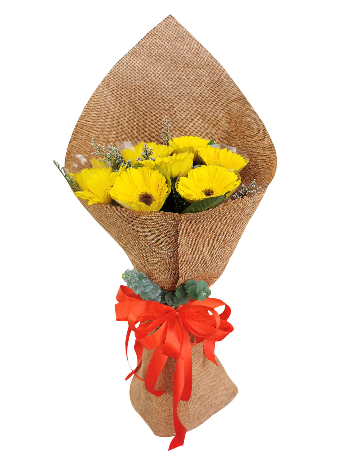 10 YELLOW Gerbera Burlap ch