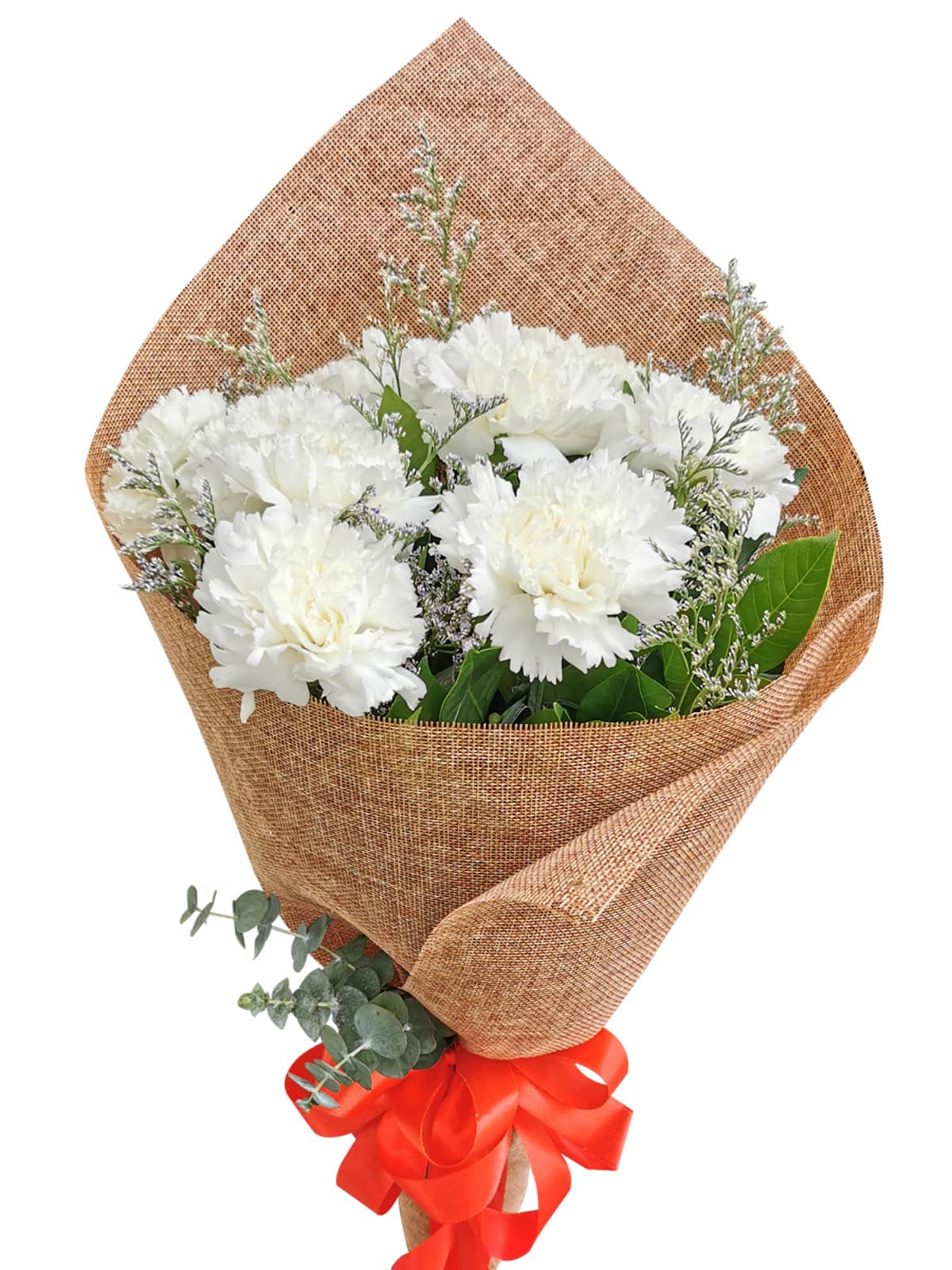 WHITE Carnation Burlap ch