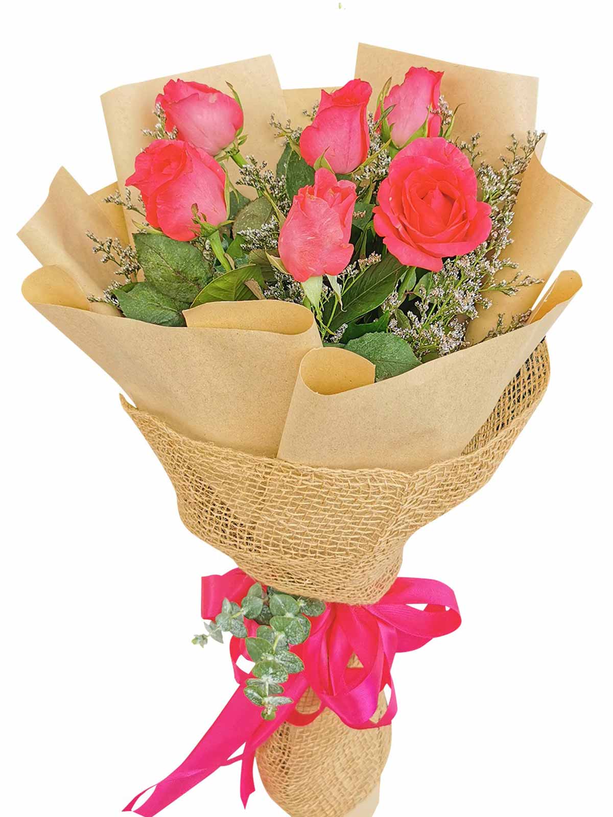 Pink Roses 6 Kraft Jute