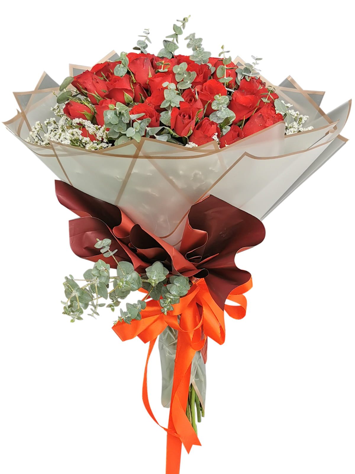 36 pcs red roses, white wrapper