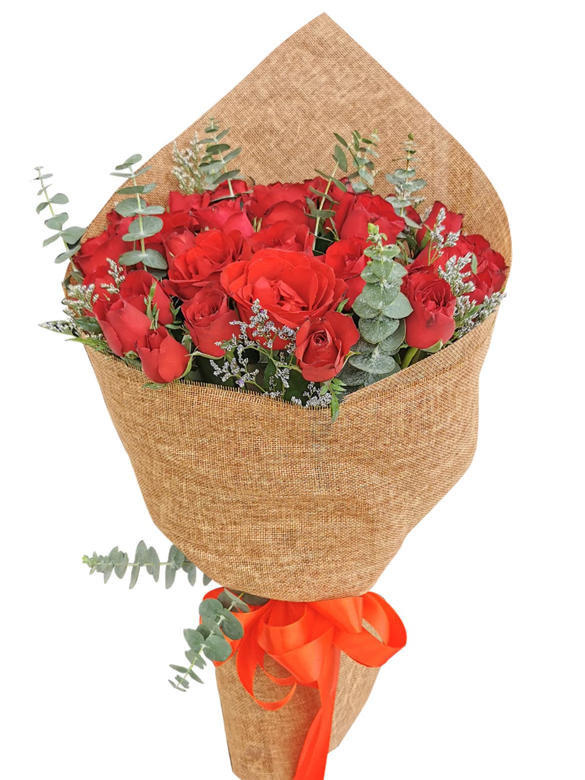 36 pcs red roses, chinese burlap wrapper