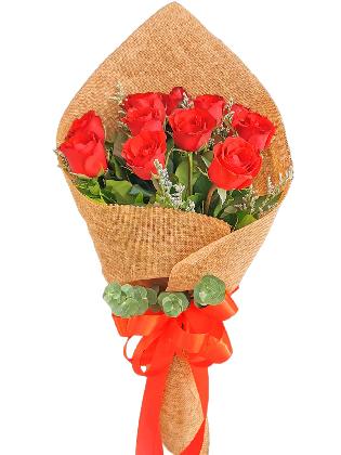 12 pcs red rose, chinese burlap wrapper