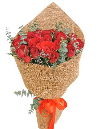 36 pcs red roses, chinese burlap wrapper